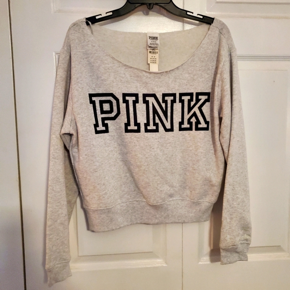VS PINK Off the Shoulder Cropped Sweatshirt Size NWT